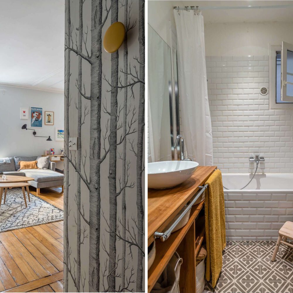 la salle de bain rénovée de l'appartement près du canal saint-martin et des buttes chaumont. 21juin.immo